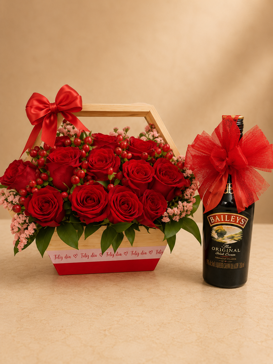 Caja de regalo personalizada con flores y chocolates
